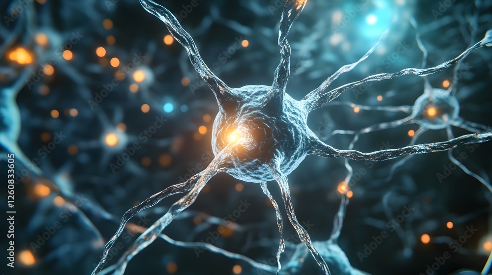 Aufkleber Energized Synaptic Neural Network Depicting Brain Cell Communication and Electrical Signaling  Abstract Microscopic Pattern of Neurons