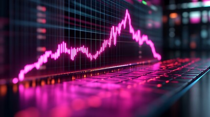 Pink Stock Market Graph Displayed On Laptop Screen