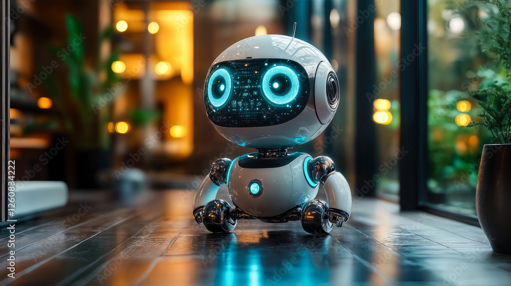 Poster interactive ai robot enhancing user experience in smart home environment with futuristic technology 
