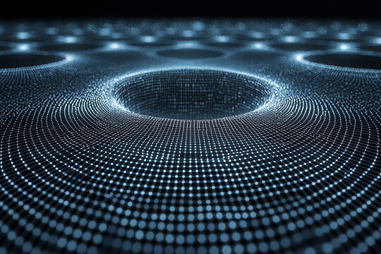 Stunning abstract digital art depicting a mesmerizing network of glowing nodes forming a vortex. Perfect for tech, science, or futuristic concepts. - Powered by Adobe