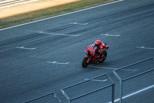 BURIRAM, THAILAND - FEBRUARY 12, 2025: Marc Marquez of Spain and Ducati Lenovo Team MotoGP during new bike testing at Chang International Circuit.