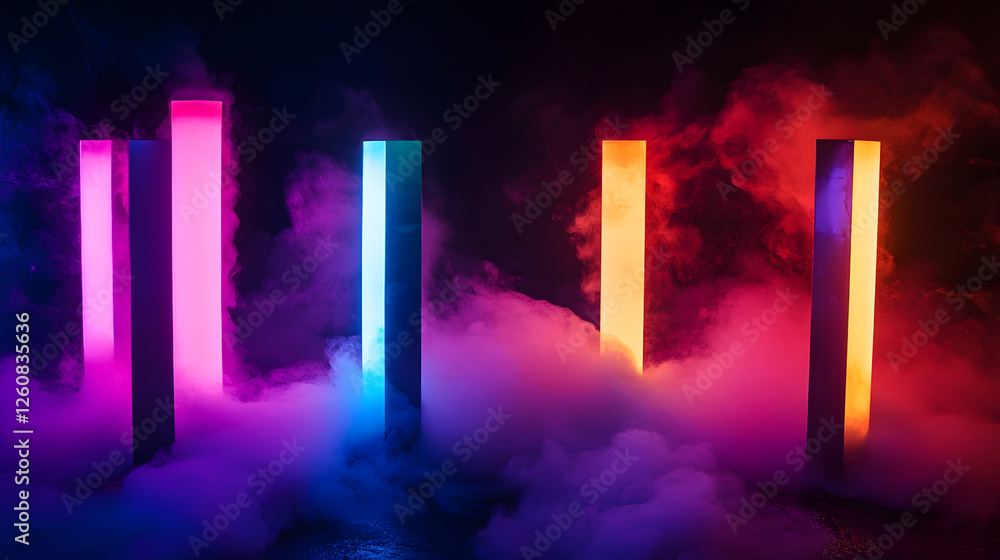 Poster ethereal neon mist surreal architectural landscape in vibrant illumination captivating abstract imag