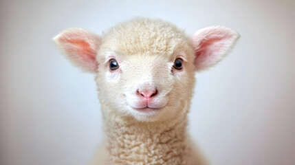 Naklejka premium Cute lamb portrait, farm background, springtime, animal photography, website