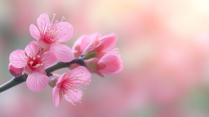 Delicate Pink Blossoms on a Branch in Spring