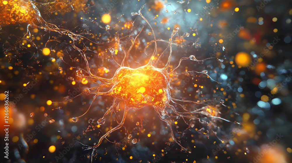 Aufkleber Explosive burst of energetic atomic and molecular particles in a dramatic visionary and futuristic scientific visual  Intense luminous and radiant display of power