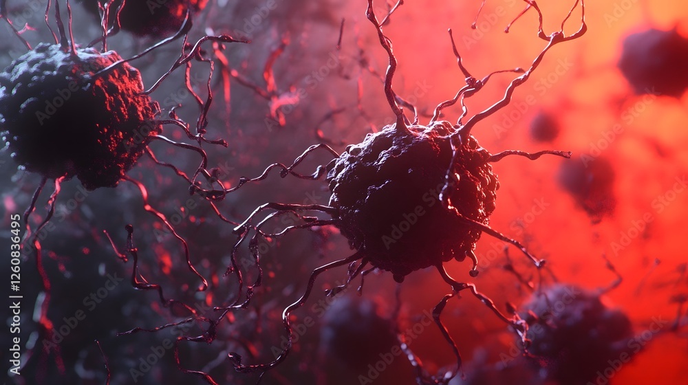 Aufkleber extreme close up view of malignant cancer cells or virus particles under a microscope in a medical r