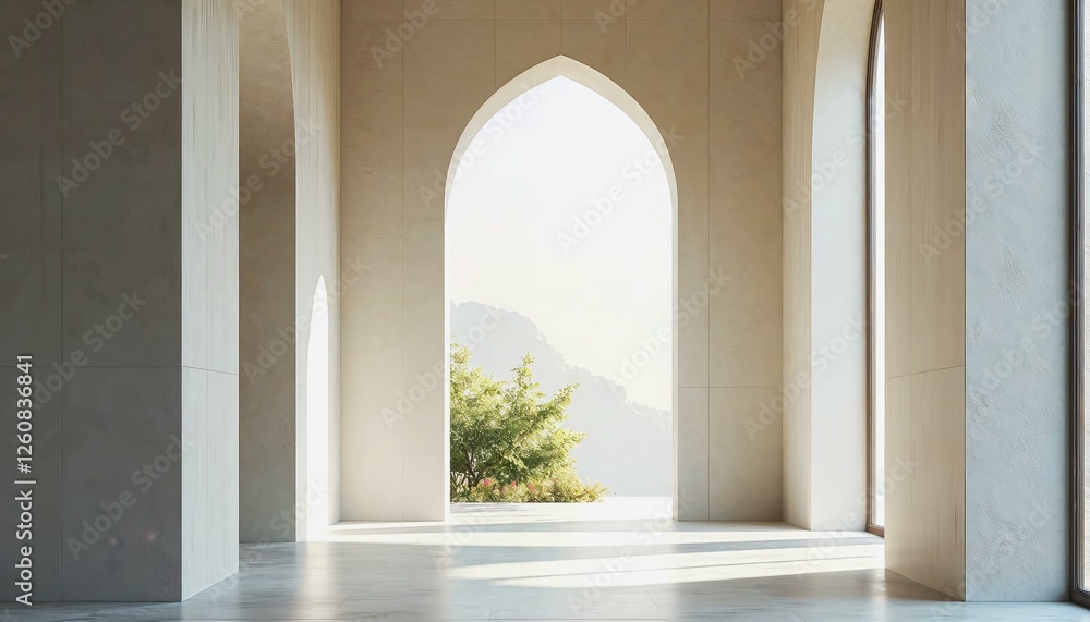 Poster artistic rendering of an architectural arch illuminated by soft natural light