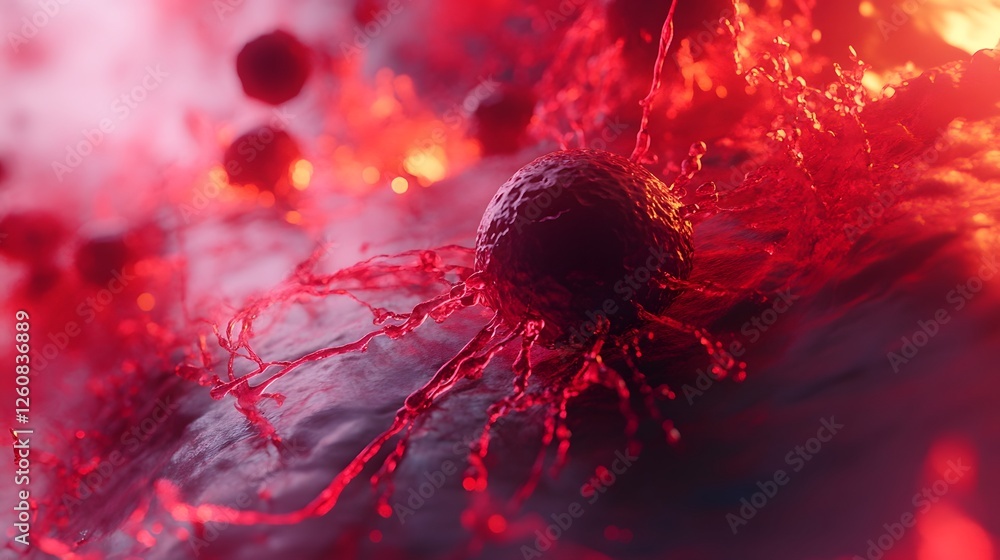 Fototapete Fiery Plasma Burst   Abstract Digital Explosion in Vibrant Red and Orange Tones  Dynamic futuristic and experimental 3D rendered composition with glowing radiating energy and cosmic