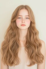 Naklejka premium Portrait of a Woman with Natural Waves and a Soft Expression