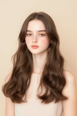 Naklejka premium Portrait of a Woman with Natural Waves and a Soft Expression