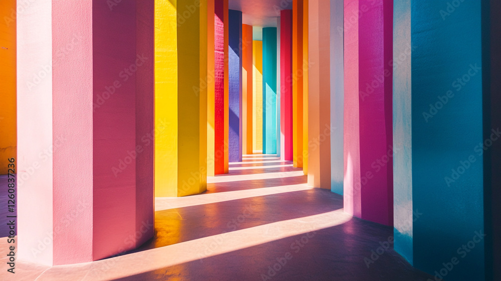 Aufkleber vibrant colored columns create a stunning visual pathway in an art installation