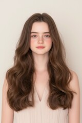 Fototapeta premium Portrait of a Woman with Natural Waves and a Soft Expression