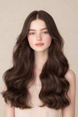 Fototapeta premium Portrait of a Woman with Natural Waves and a Soft Expression