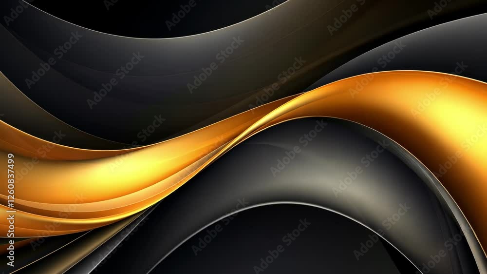 Poster immerse in the elegance of abstract art with dynamic, flowing lines on a black background. metallic 