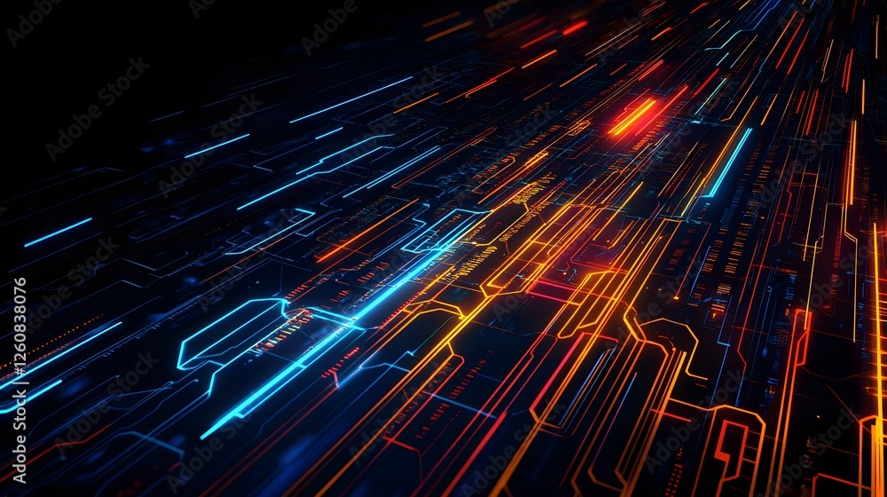 Aufkleber Futuristic abstract background with swirling neon lights vibrant digital energy bursts and a dynamic high speed movement  Colorful techno sci fi and inspired digital or 3D render