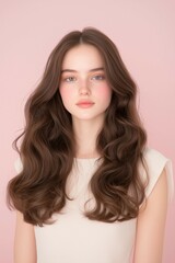 Naklejka premium Portrait of a Woman with Natural Waves and a Soft Expression