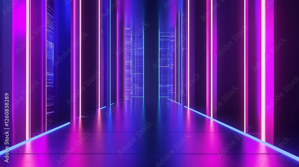 Fototapete futuristic and captivating abstract architectural hallway with vibrant neon lighting design featurin