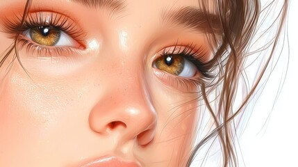 Fototapeta premium Captivating portrait, woman with flowing long hair and striking brown eyes portrait