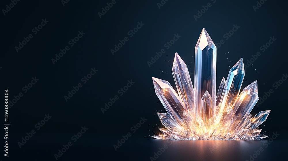 Poster a cluster of sparkling crystals emanates light against a dark background, creating a mystical and en