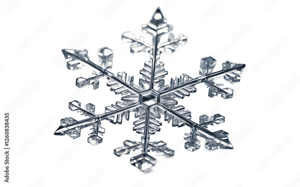Poster A delicate snowflake with intricate ice crystal patterns, isolated on a empty plain background