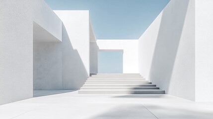 Fototapeta premium Modern architectural design featuring white steps and minimalistic aesthetic in open space