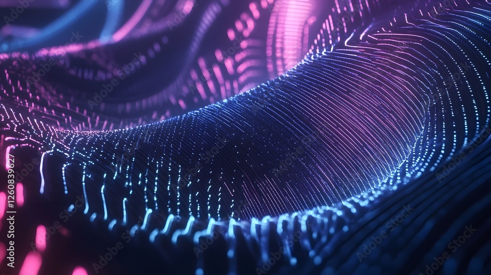 Poster Futuristic glowing digital energetic flowing vibrant lights and lines abstract background  Mesmerizing fluid motion and connection of technology science and innovation