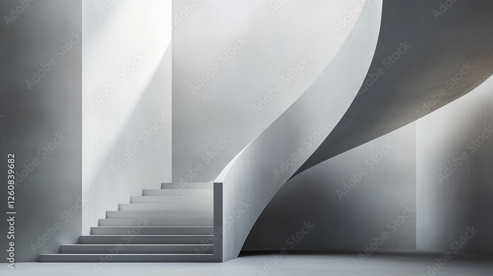 Poster modern architectural staircase with minimalist design in bright, open space