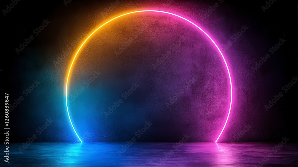 Poster a vibrant neon circle glows against a dark background, creating a striking visual effect with colors
