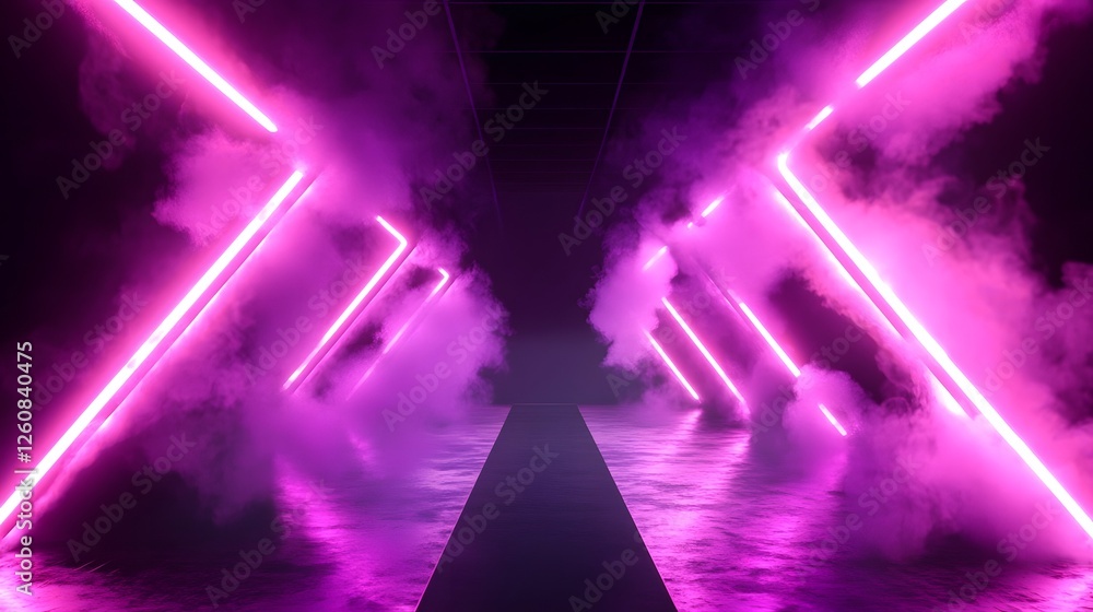 Fototapete futuristic neon glowing tunnel with bright laser beams and vibrant digital lighting in a surreal sci