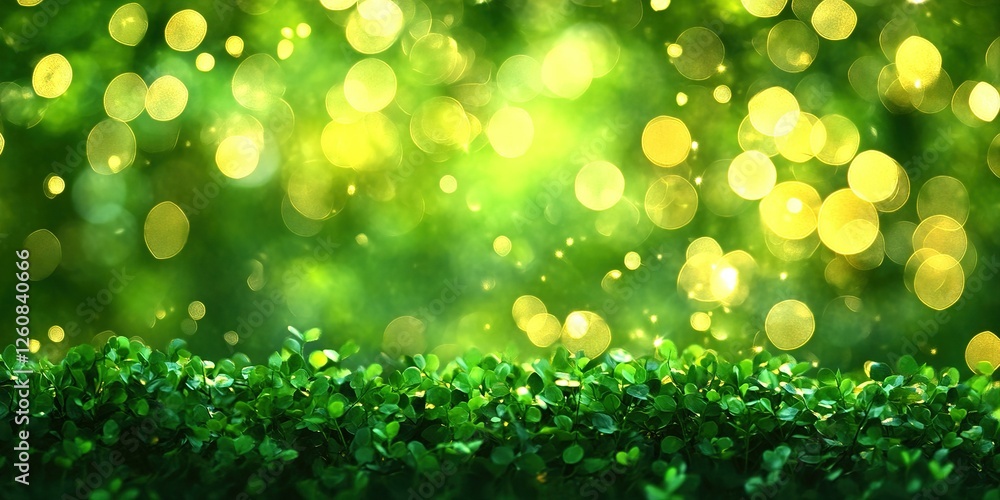 Poster lush green foliage with bokeh effect creating a tranquil atmosphere in a bright outdoor setting