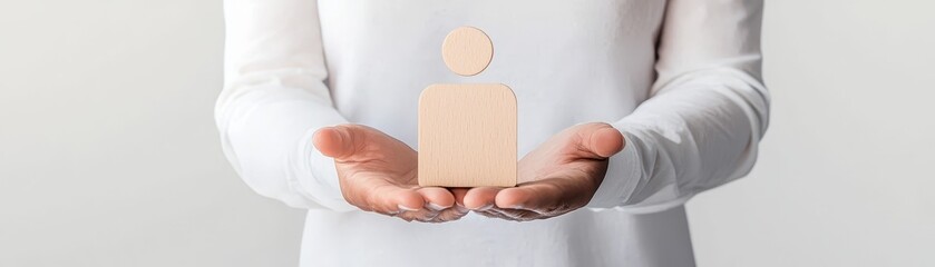 A hand holds wooden figure, study in craftsmanship, warmth, and artistic expression