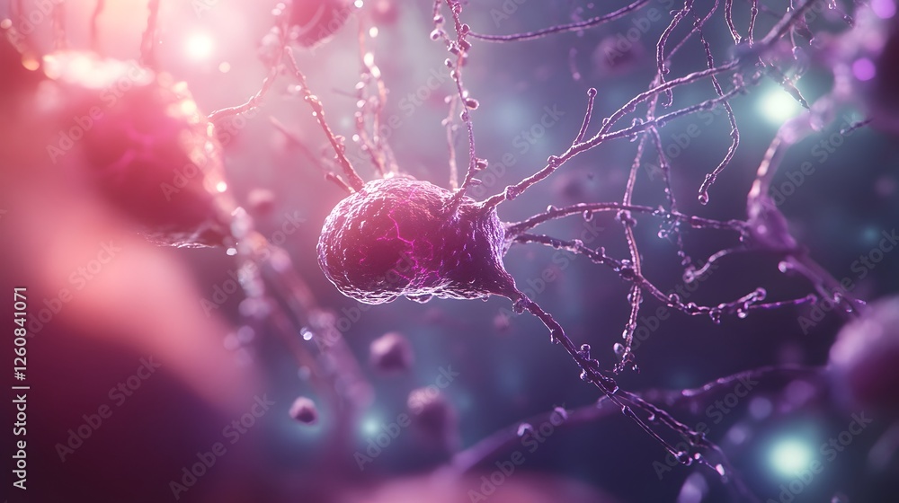 Aufkleber glowing abstract neurotransmitter particles and synaptic connections in a surreal futuristic and vib