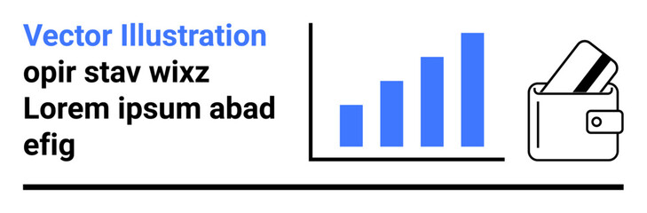 Bar chart showing financial growth beside an icon of a wallet holding a credit card. Ideal for finance, banking, investment, budgeting, savings, financial planning, and business strategy. Landing