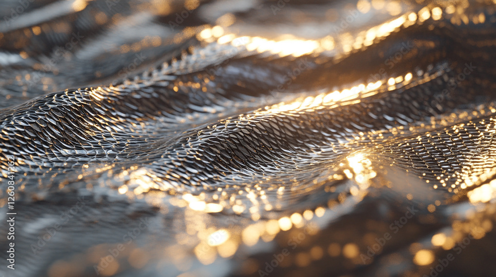 Poster textured metallic surface reflecting light creates captivating visual patterns