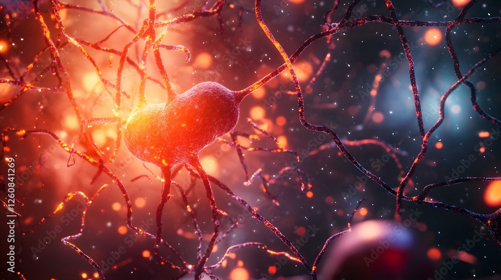 Fototapete glowing and vibrant neural network with synapse connections transmitting electrical impulses and sig
