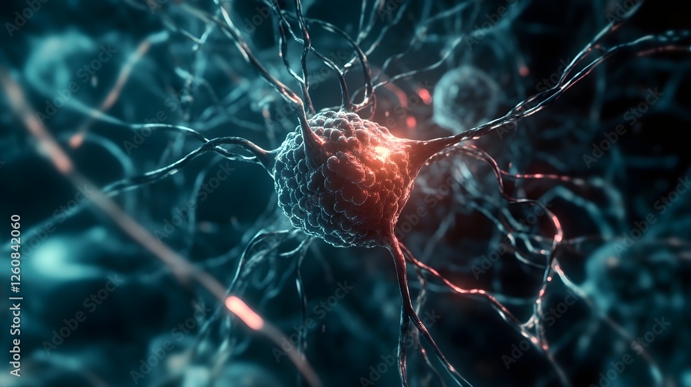 Fototapete Glowing blue digital representation of neuronal impulses synaptic connections and complex neural network communication in the human brain  Abstract futuristic neuroscience and technology concept