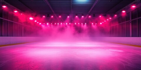 Colorful ice rink with pink lighting and fog effect creates an inviting atmosphere for skating events and activities