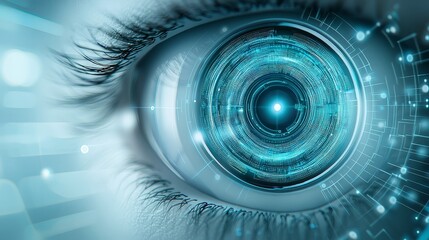 Futuristic interface enhances vision, a closeup of an eye with digital display technology