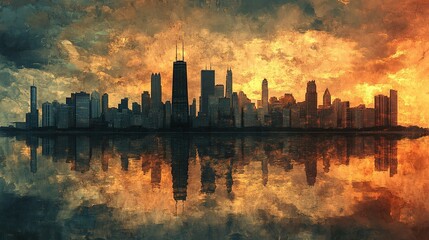 Fototapeta premium modern american metropolis panorama with chicago skyline skyscrapers and architectural cityscape in vibrant downtown urban environment