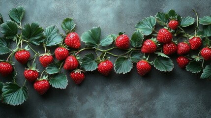 Fresh Strawberry with Leaves on a Solid Background