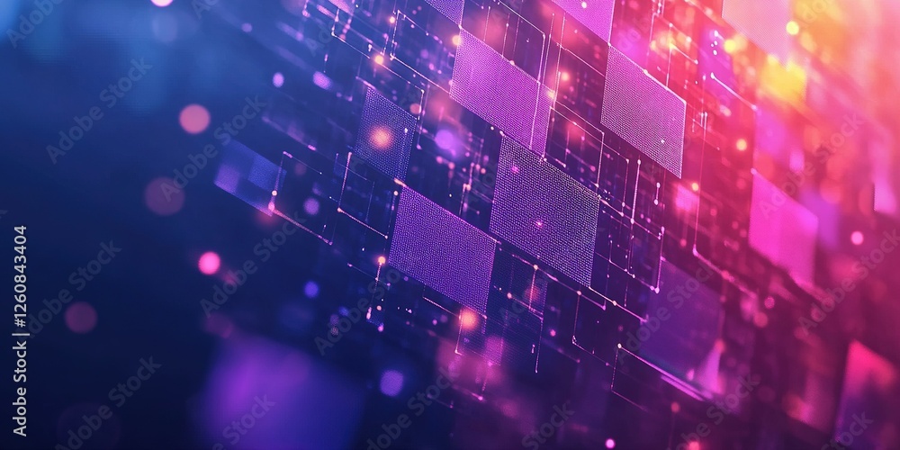 Poster colorful abstract background with squares and glowing lights in a digital design setting