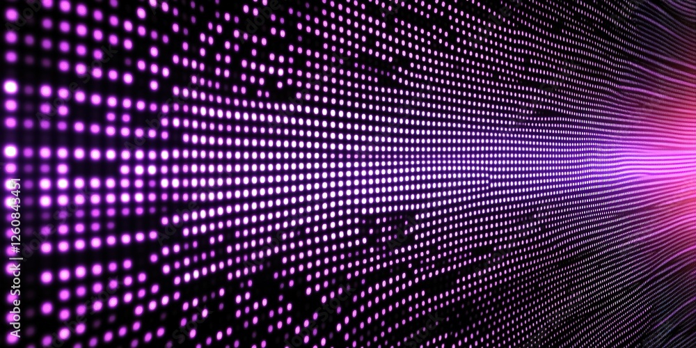 Poster abstract display of purple dots creating a dynamic light pattern against a dark background