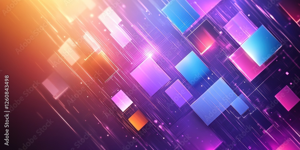 Poster dynamic display of colorful square patterns in vibrant hues and gradients showcasing light effects