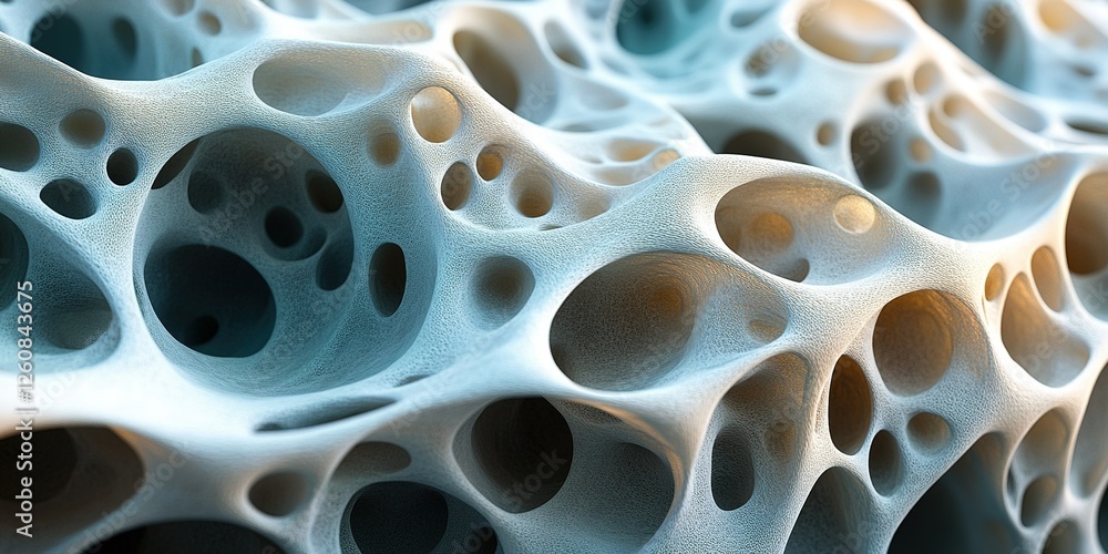 Poster intricate structure of porous material under soft lighting revealing depth and texture in a scientif