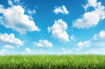 Hand-Drawn Green Grass Border with Blue Sky Background in Cartoon Style
