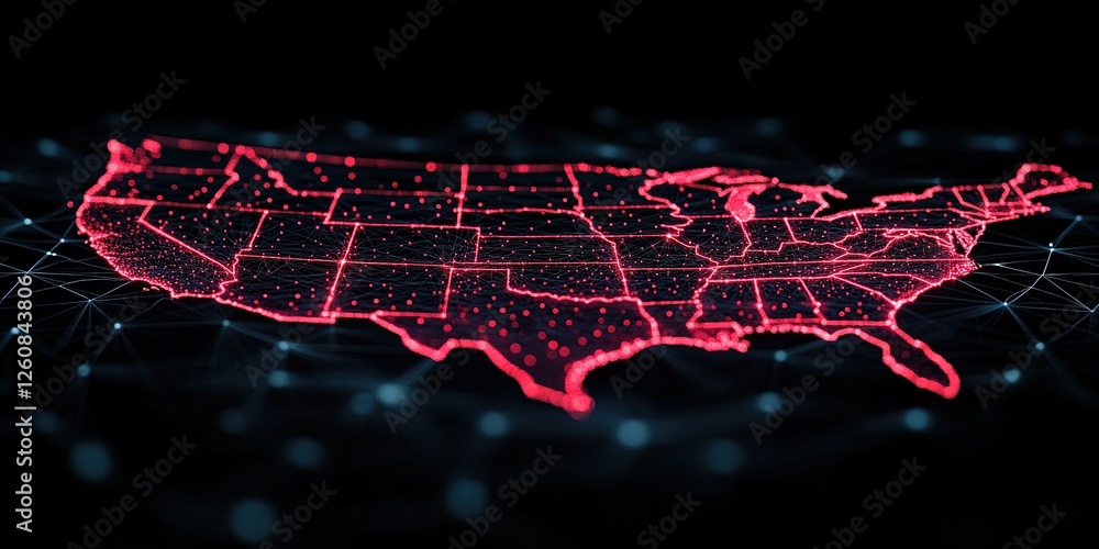 Poster visual representation of interconnected data points across the united states highlighting technologi