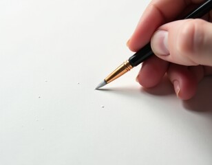 Close-up of a Hand Holding a Paintbrush and Creating Art on White Paper