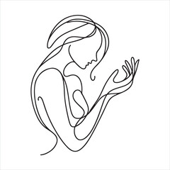 Single one line Elegant motion continuous line art silhouette on white background
