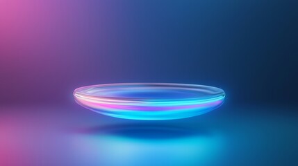 Vibrant illumination, a glass bowl bathed in blue and pink light