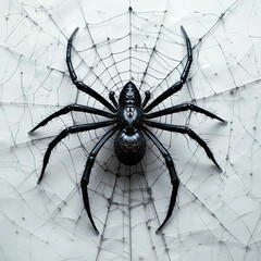 Obraz premium A detailed spider with an intricate cobweb on a white background, creating a spooky.